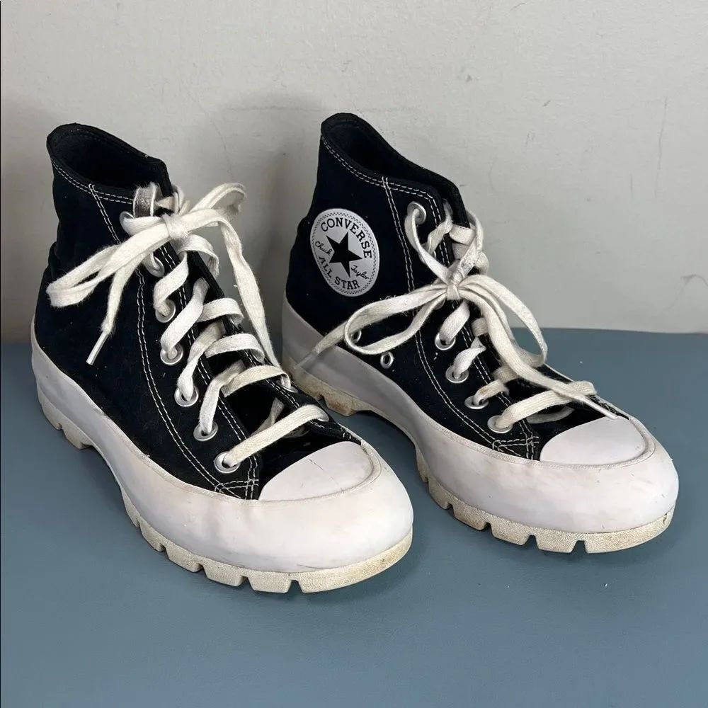 Converse Black and White High-Top Lugged Heel Sneakers W7